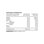 Nutritional information and ingredient label for a product containing D-Aspartic Acid on a white background.