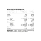 Nutritional information and ingredient list on a white background