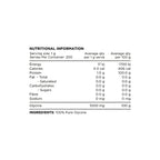 Nutritional information label for a product containing 100% pure glycine.