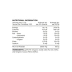 Nutritional information and ingredient list for MCT oil powder on a white background