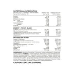 Nutritional information label for a supplement blend on a white background