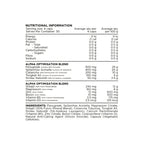 Nutritional information and ingredient list for a supplement on a white background