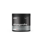 Black container of switch ashwagandha supplement on a white background