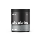 Black container of beta alanine supplement with 'switch' branding on a white background