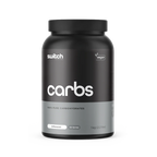Black container labeled 'carbs' with 'switch' branding on a white background