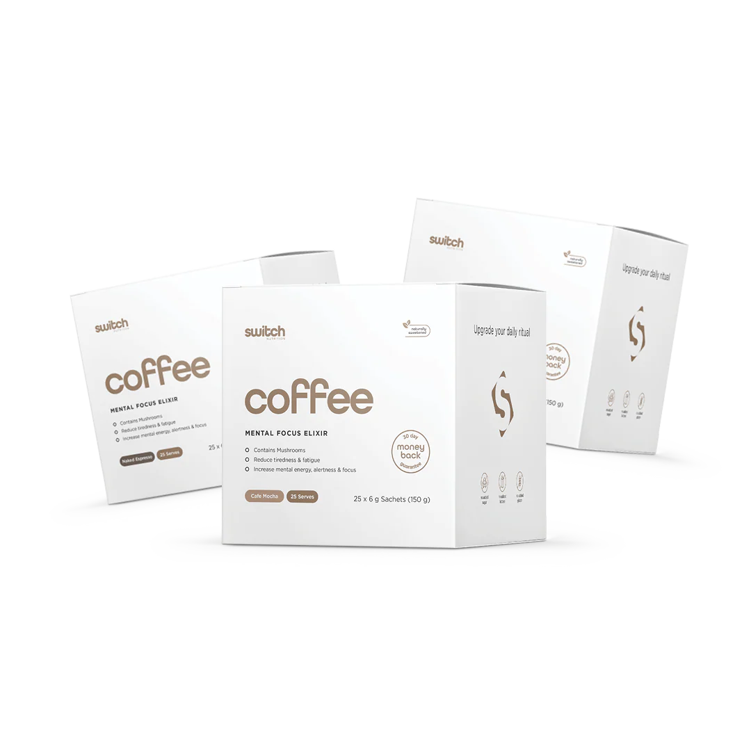 Switch coffee packages on a white background