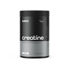 Black and gray container of switch Nutrition creatine powder on a white background