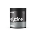 Black container of glycine supplement with 'switch' branding on a white background