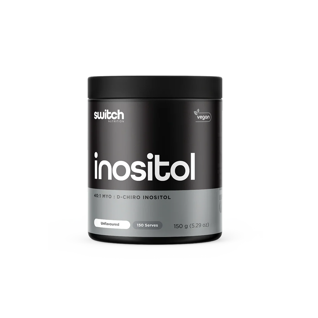Container of inositol with 'switch' branding on a white background