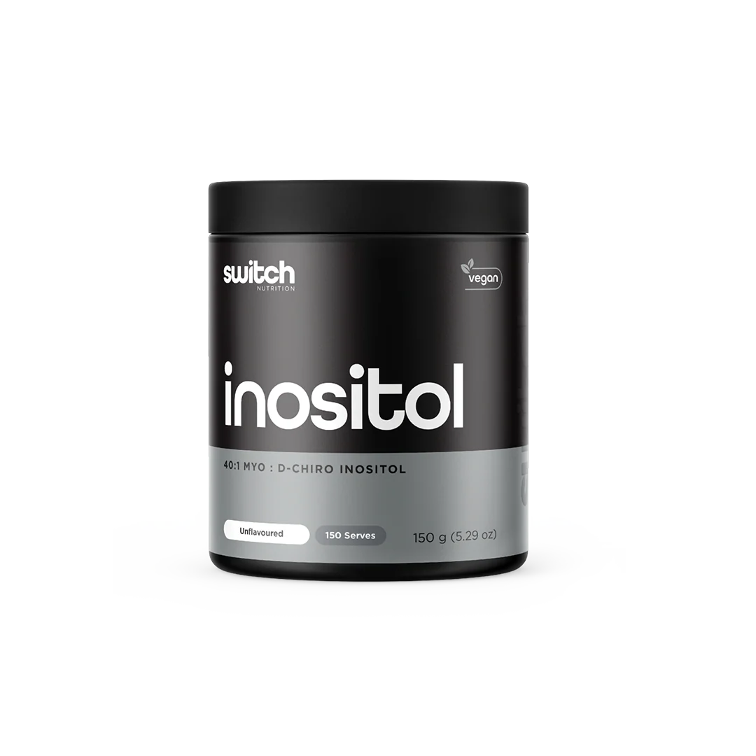 Container of inositol with 'switch' branding on a white background