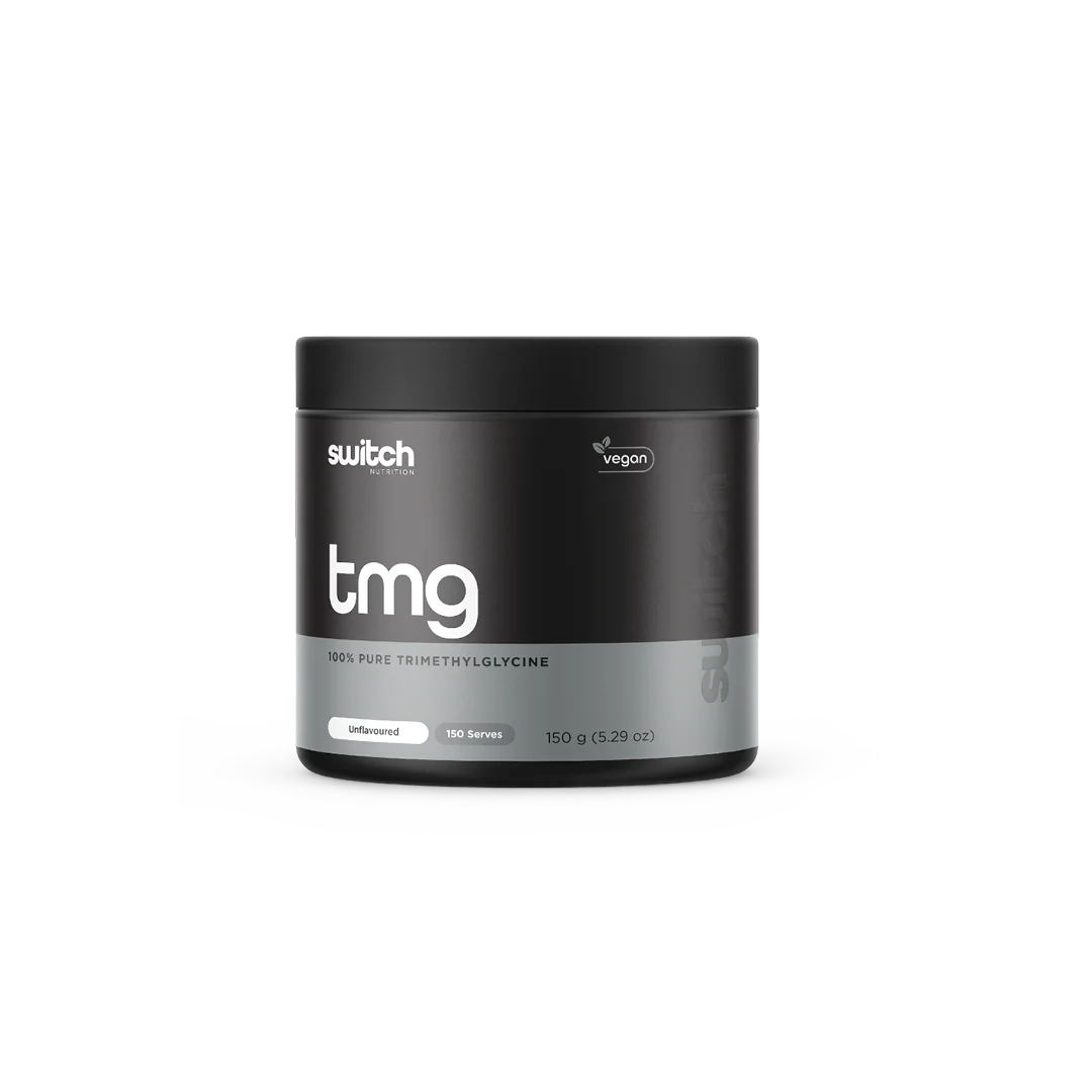 Black container labeled 'tmg' with 'switch' branding on a white background