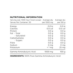 Nutritional information and ingredient label for a supplement product.