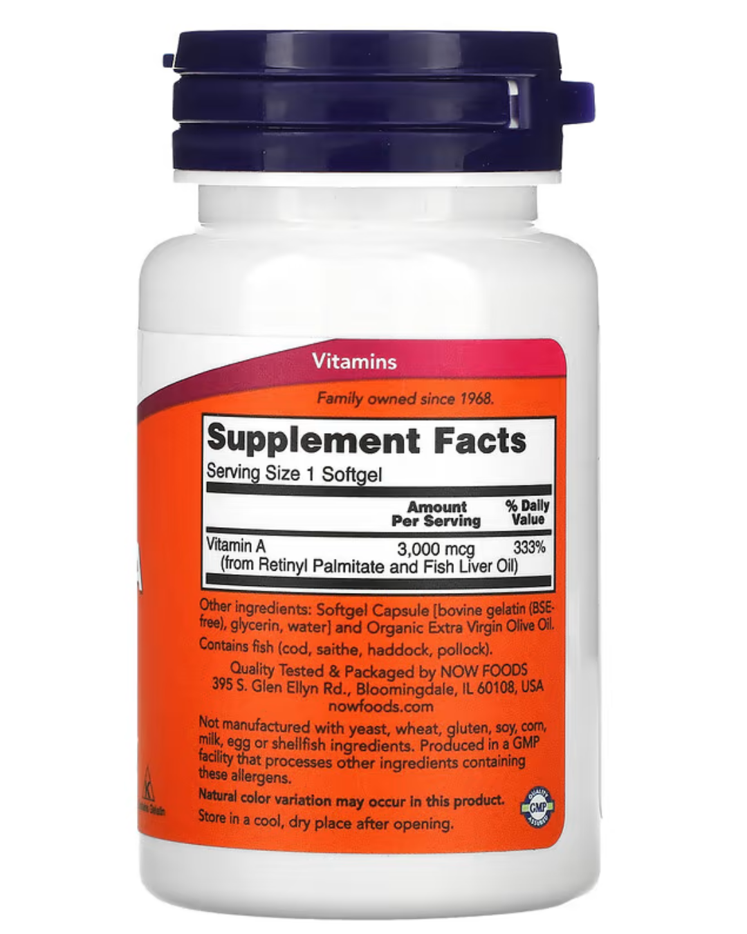 NOW Foods, Vitamin A, 3,000 mcg (10,000 IU), 100 Softgels