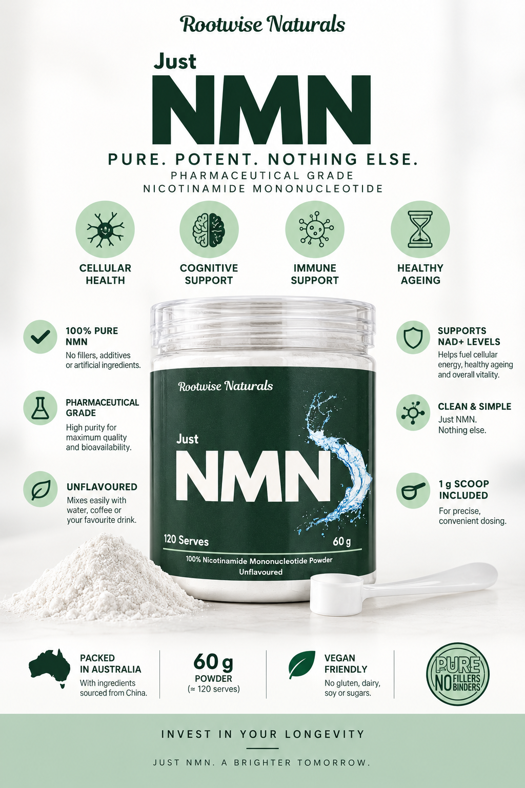 Rootwise Naturals™ NMN || Pure NMN Powder unflavoured