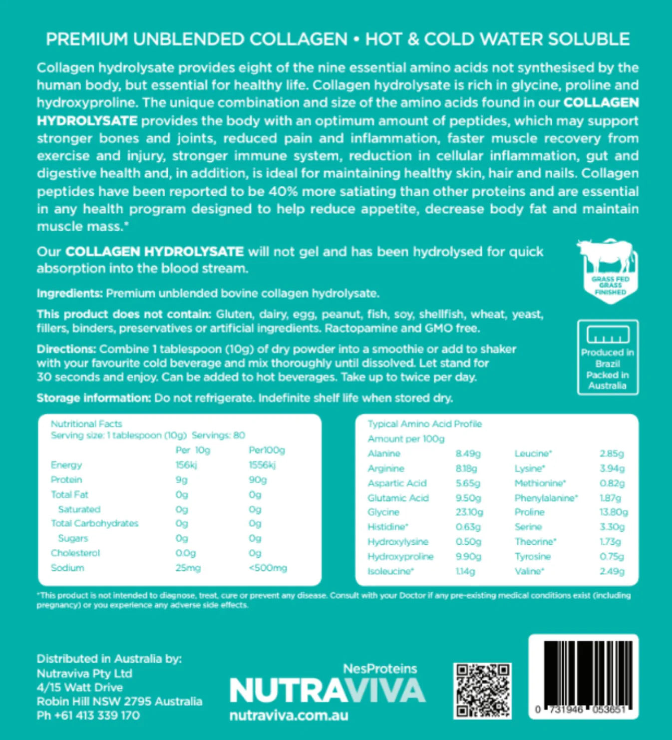 NUTRAVIVA COLLAGEN HYDROLYSATE (BEEF) 800G
