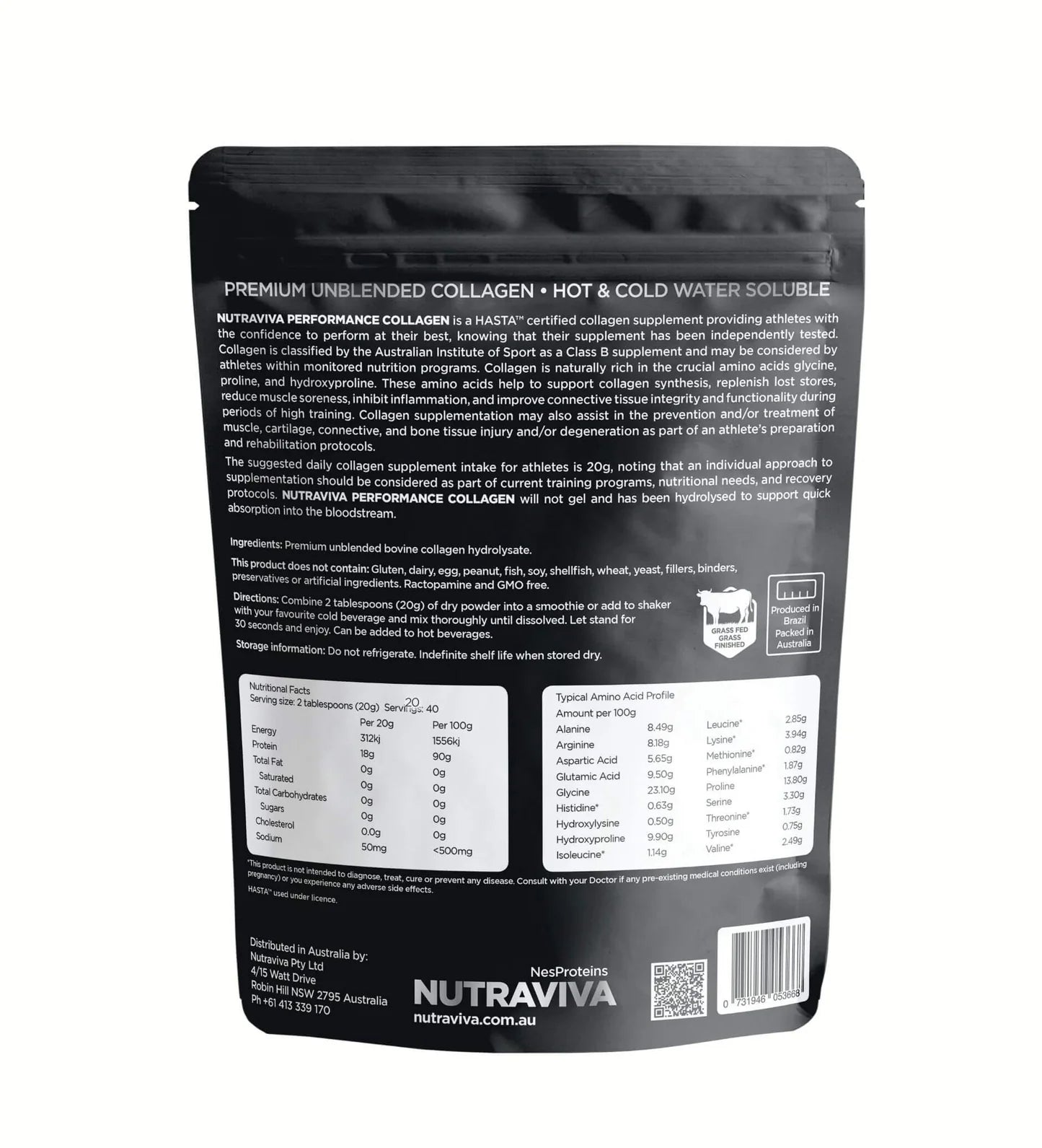 NUTRAVIVA PERFORMANCE COLLAGEN (BEEF) UNFLAVOURED 400G